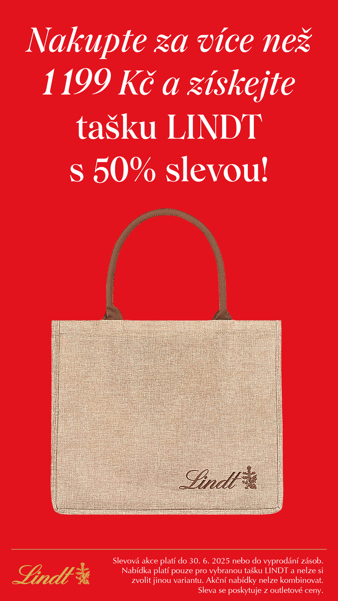 Lindt Bag 50 off banner 1080x1920px CZ outlet