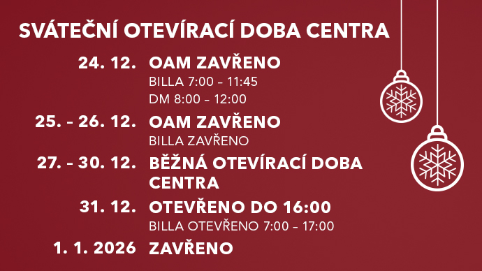 novinka oteviraci doba Vanoce 25 CZ